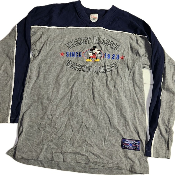 Disney Other - Vintage Y2K Disney Store Mickey Classic Embroidered Long Sleeve V Neck Gray‎ L